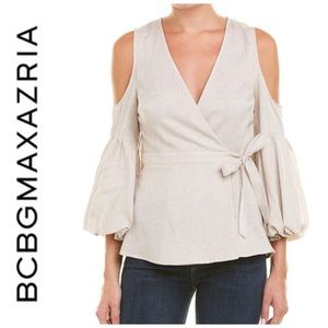 BCBG MaxAzria Pale Khaki Cold Shoulder Top